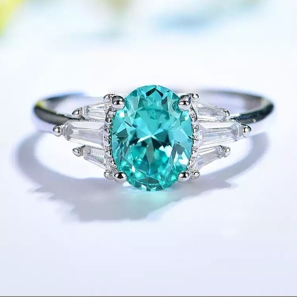 NEW Solid Sterling Silver Lab Mint Sapphire Ring - Picture 9 of 14